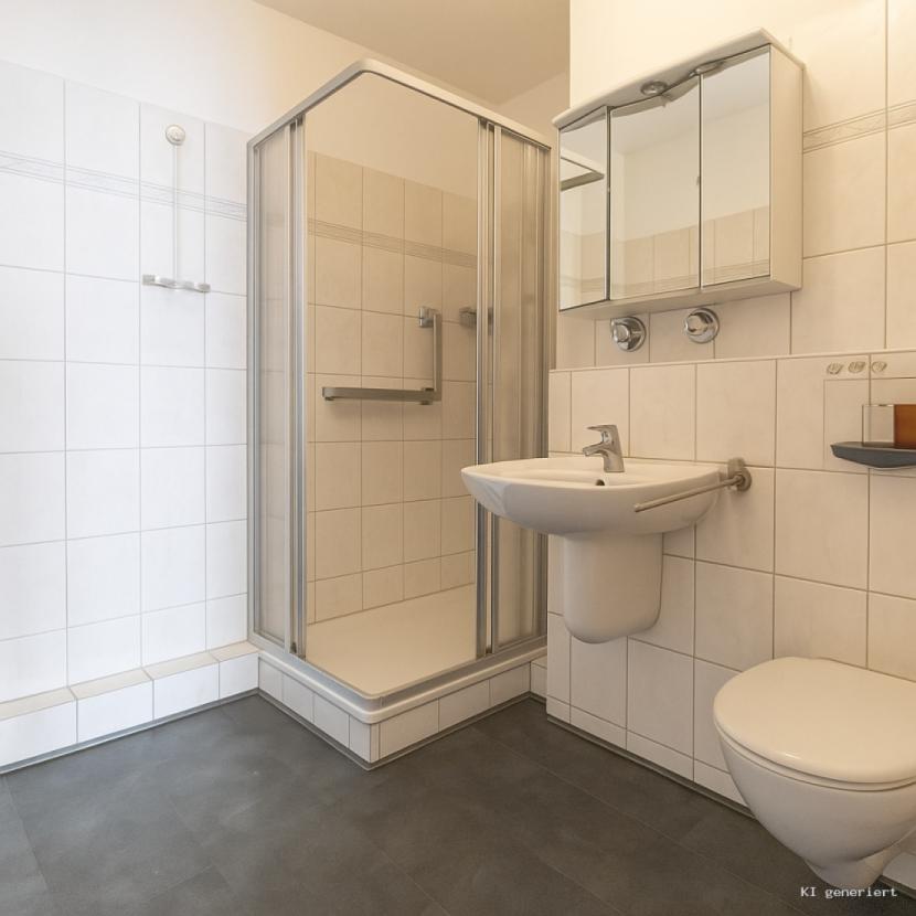 Das modern geflieste Duschbad