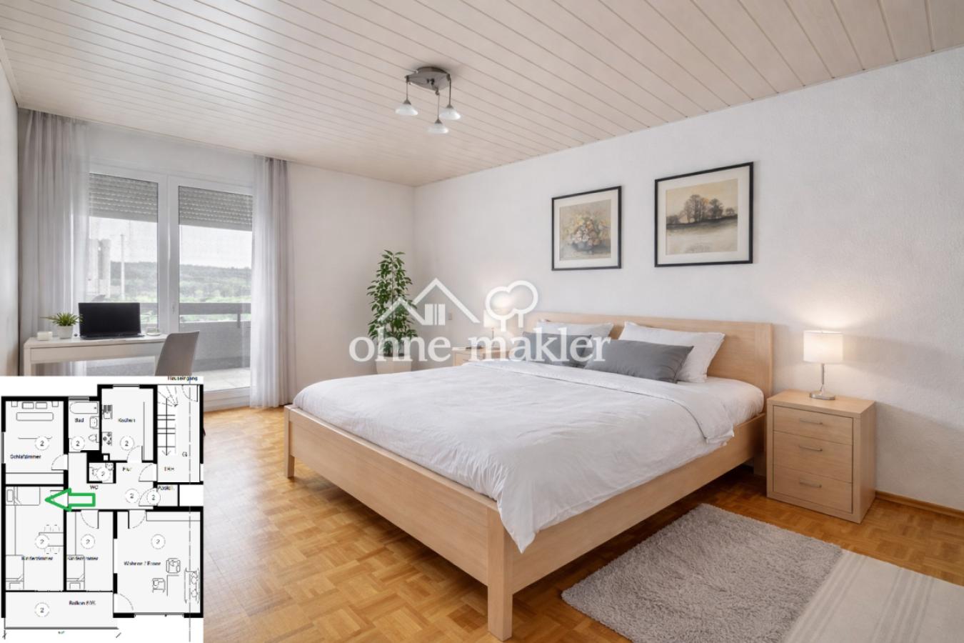 Helles Schlafzimmer mit Balkon