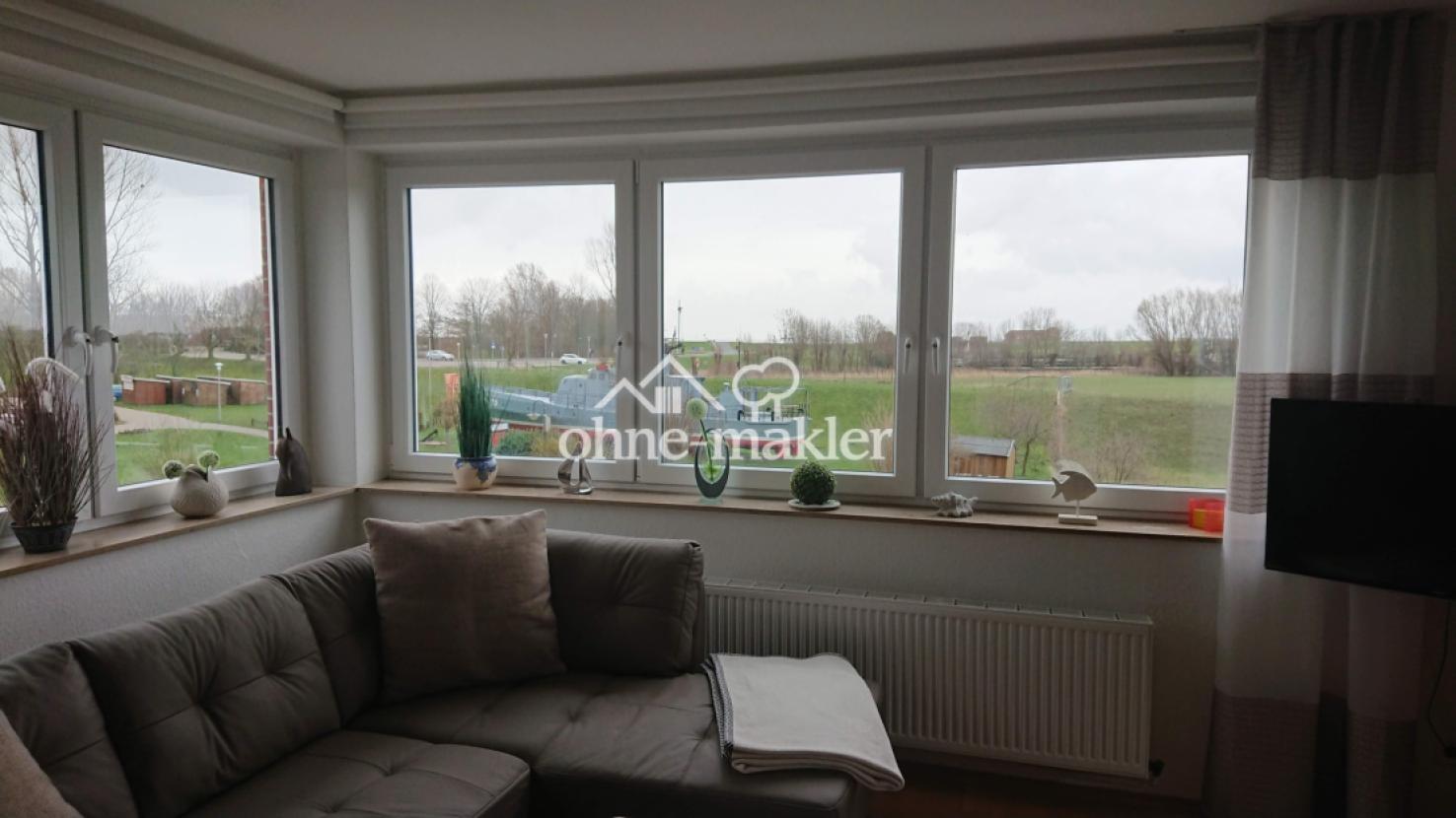 Wohnzimmer mit Aussicht Hafen