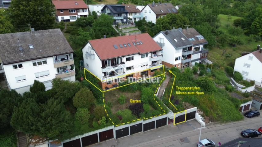 Hausansicht: Garten + Garage