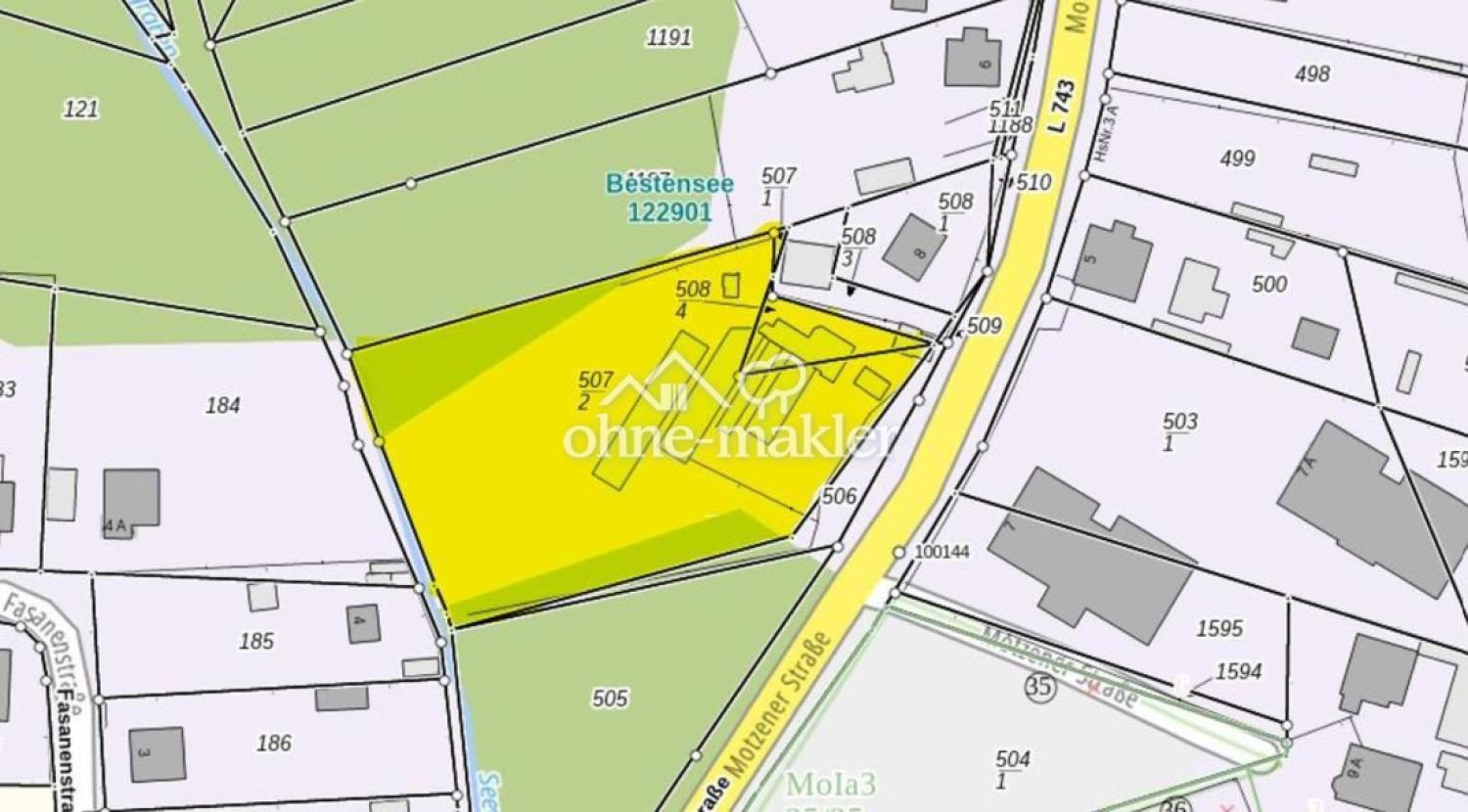 Betroffene Grundstücke in gelb