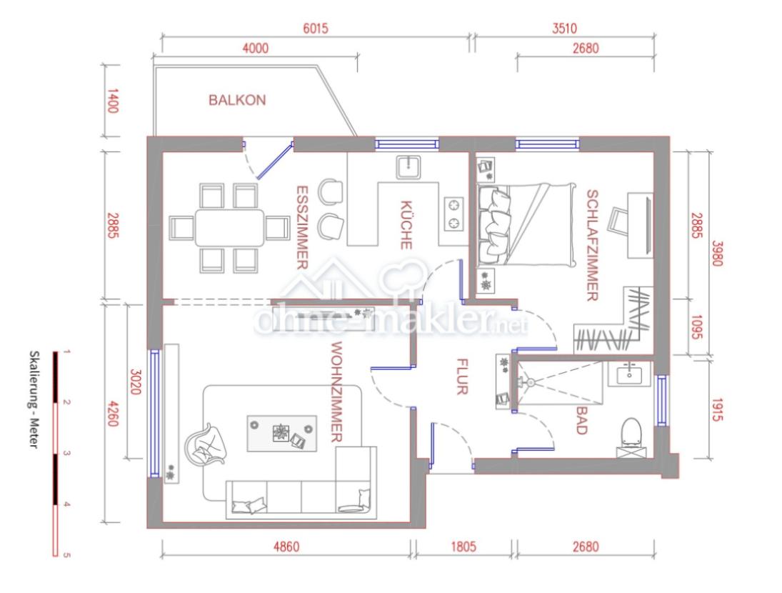 Grundriss 2D mit Maßen