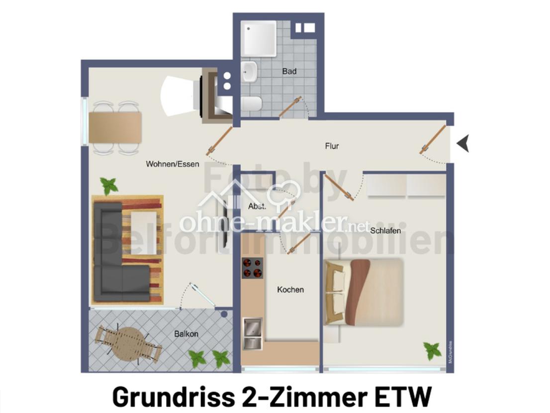 Grundriss 2-Z ETW mit Balkon