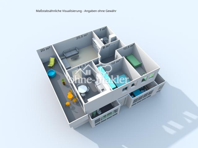 Plan 3D Obergeschoss mit qm