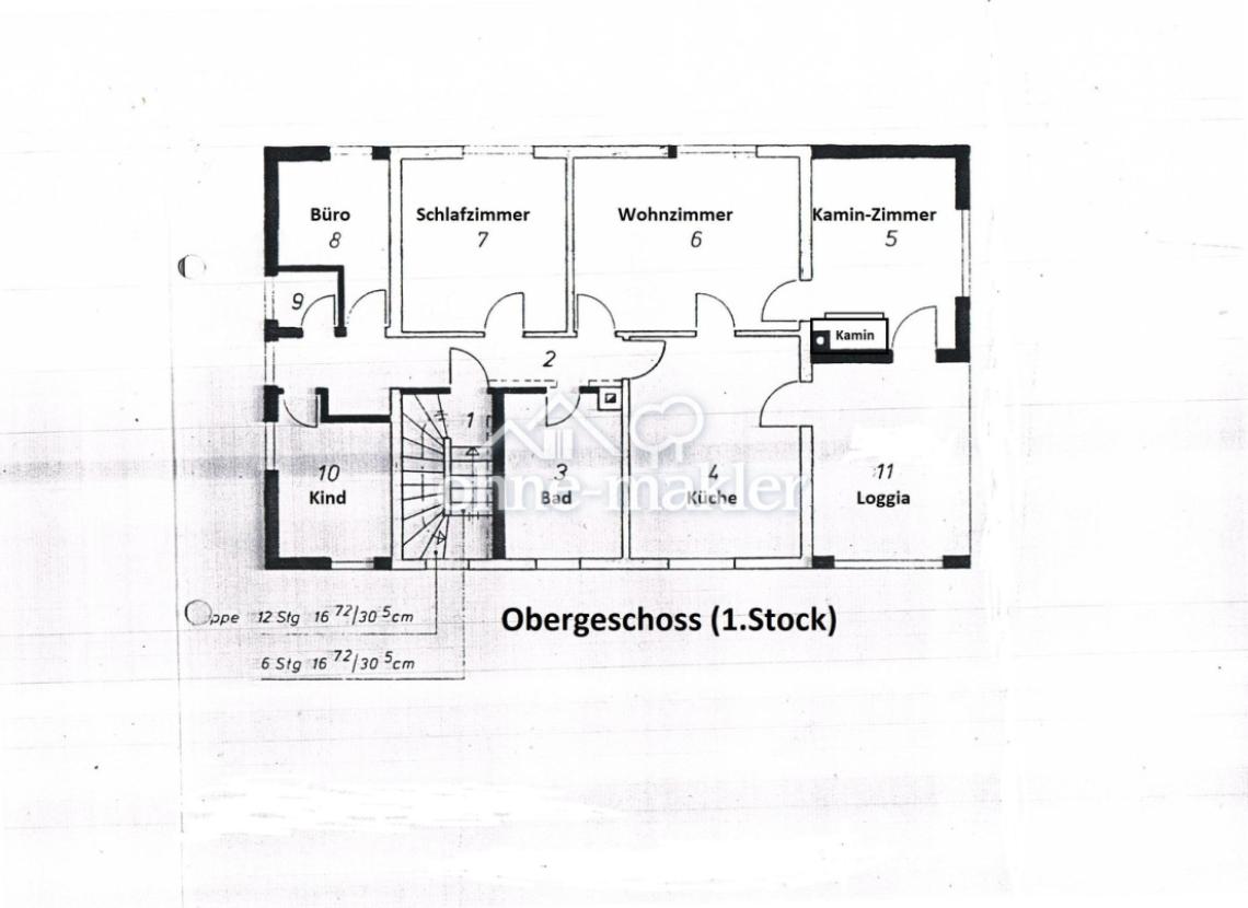 1.OG: 5 Zimmer Kü Bad Loggia