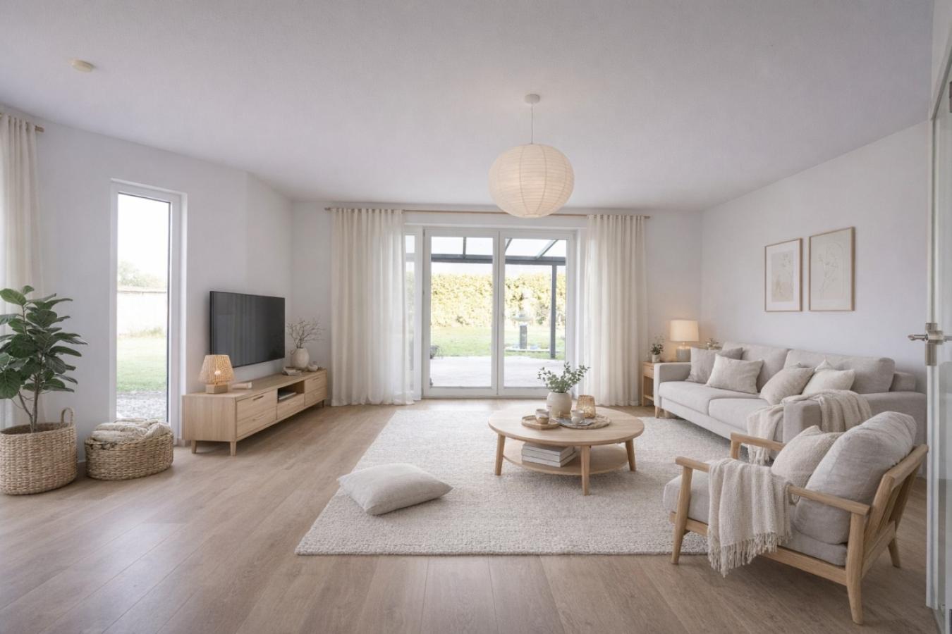Skandinavisches Wohnzimmer mit natürlichem Licht
