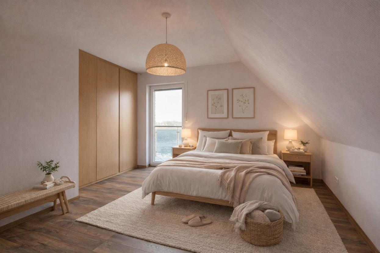 Skandinavisches Schlafzimmer im Dachgeschoss
