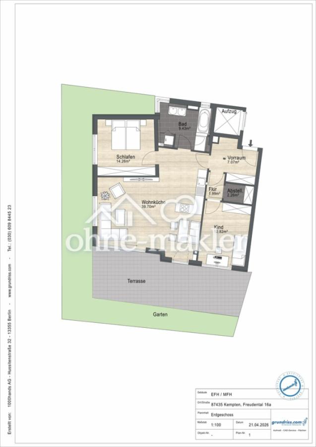 Grundriss mit Gartenanteil