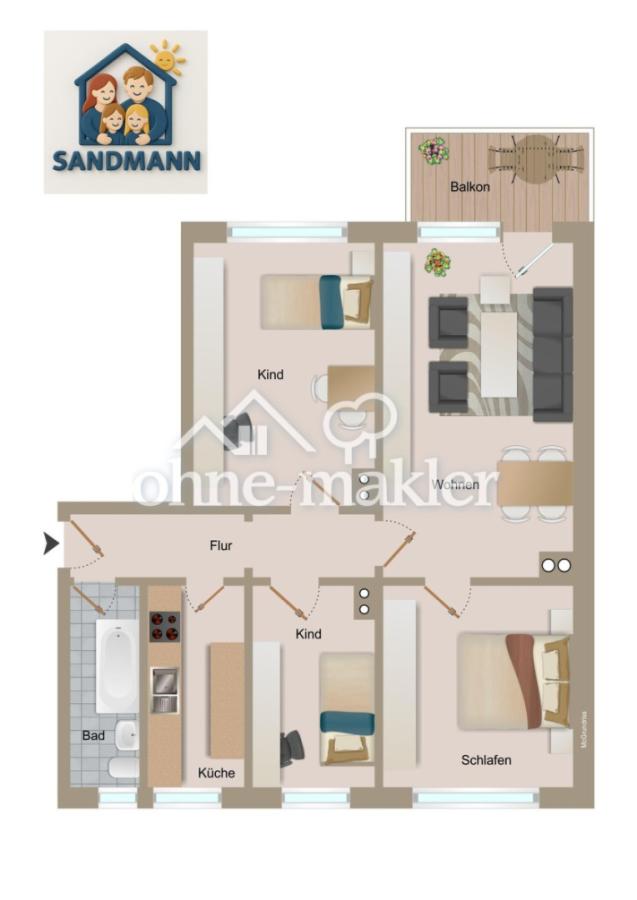 Grundriss 4 Raumwohnung