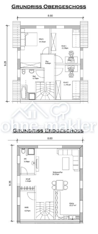 Grundriss Erd- und Obergeschoß