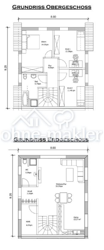 Grundriss Erd- und Obergeschoß