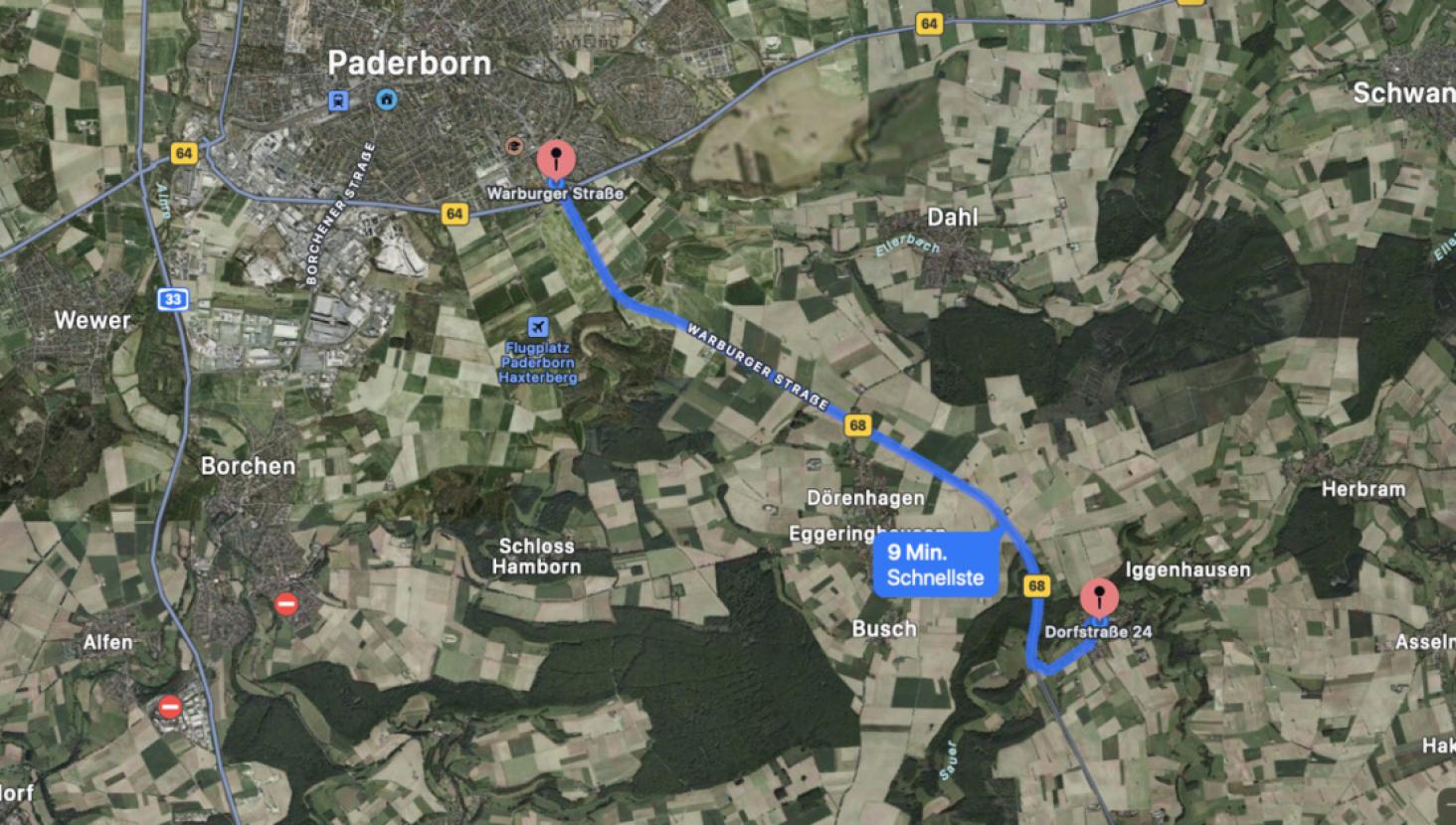 Route bis Paderborn