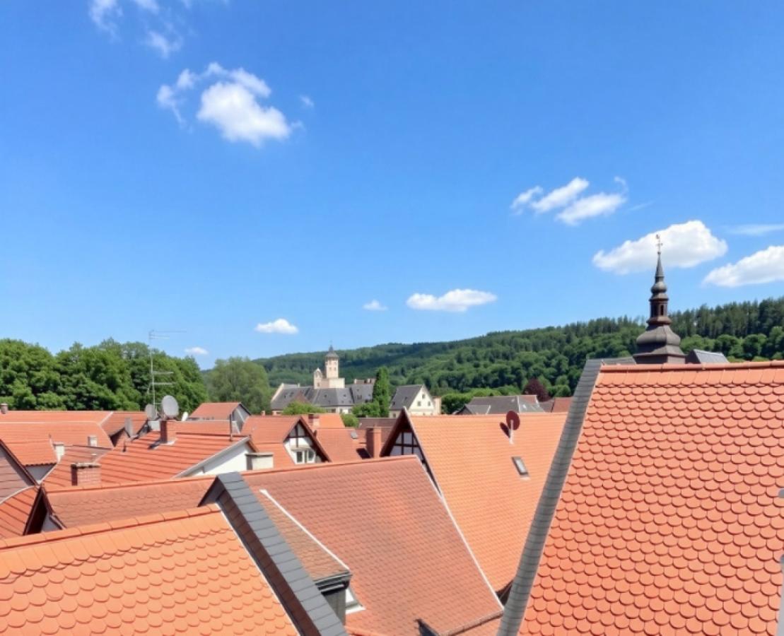 Blick über die Dächer der Altstadt zum Schloss