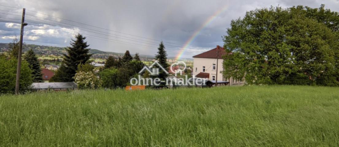 Blick vom Feld aufs Grundstück