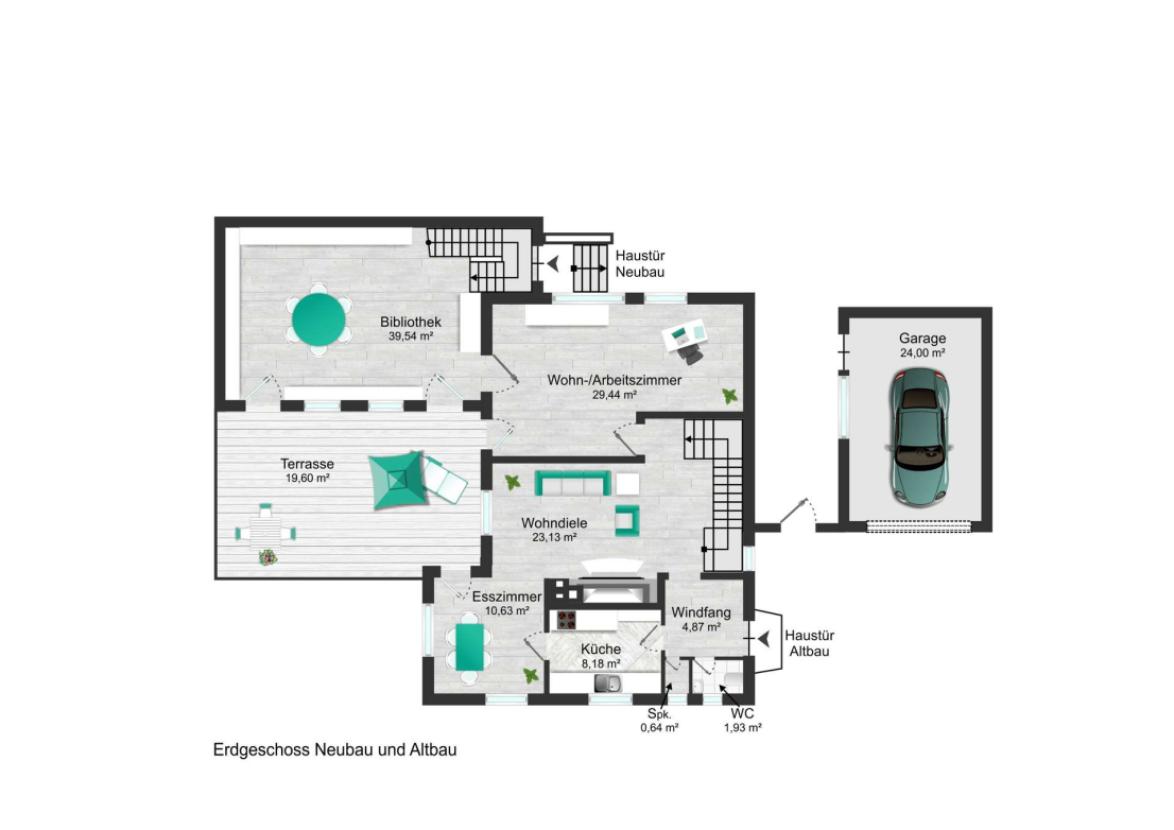 Erdgeschoss Neubau und Altbau