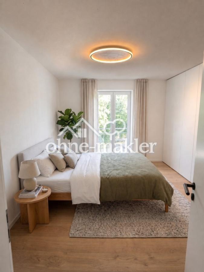 Schlafzimmer möbliert mit KI