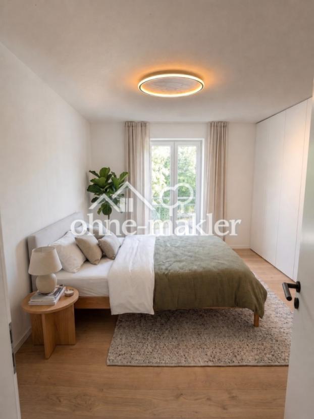 Schlafzimmer möbliert mit KI