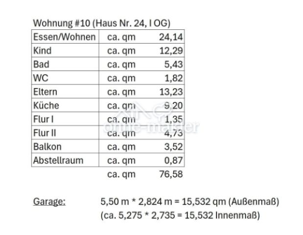 qm Wohnung und Garage