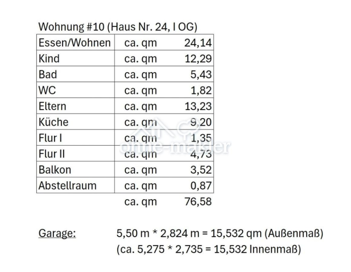 qm Wohnung und Garage