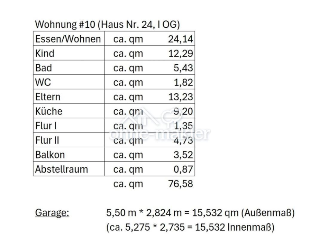 qm Wohnung und Garage