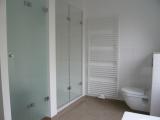 links Waschmaschine/Trockner Schrank daneben Duschkabine