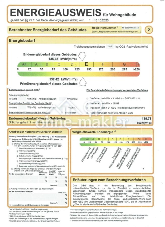 Energiebedarf 135,78kWh/m²*a)