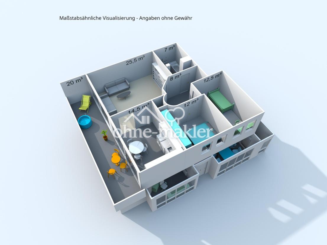3D Obergeschoss mit qm