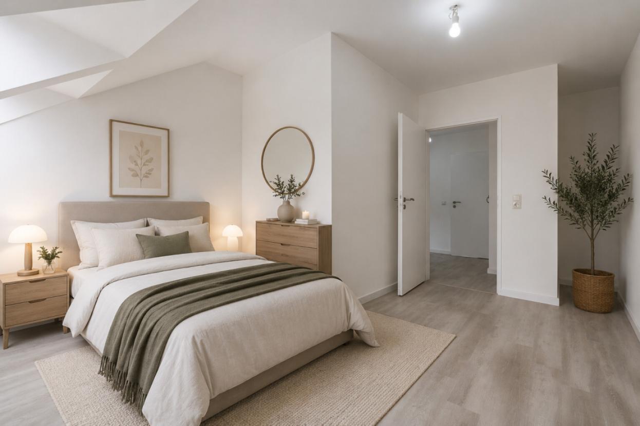 Teilweise virtuell möbliert -  Schlafzimmer