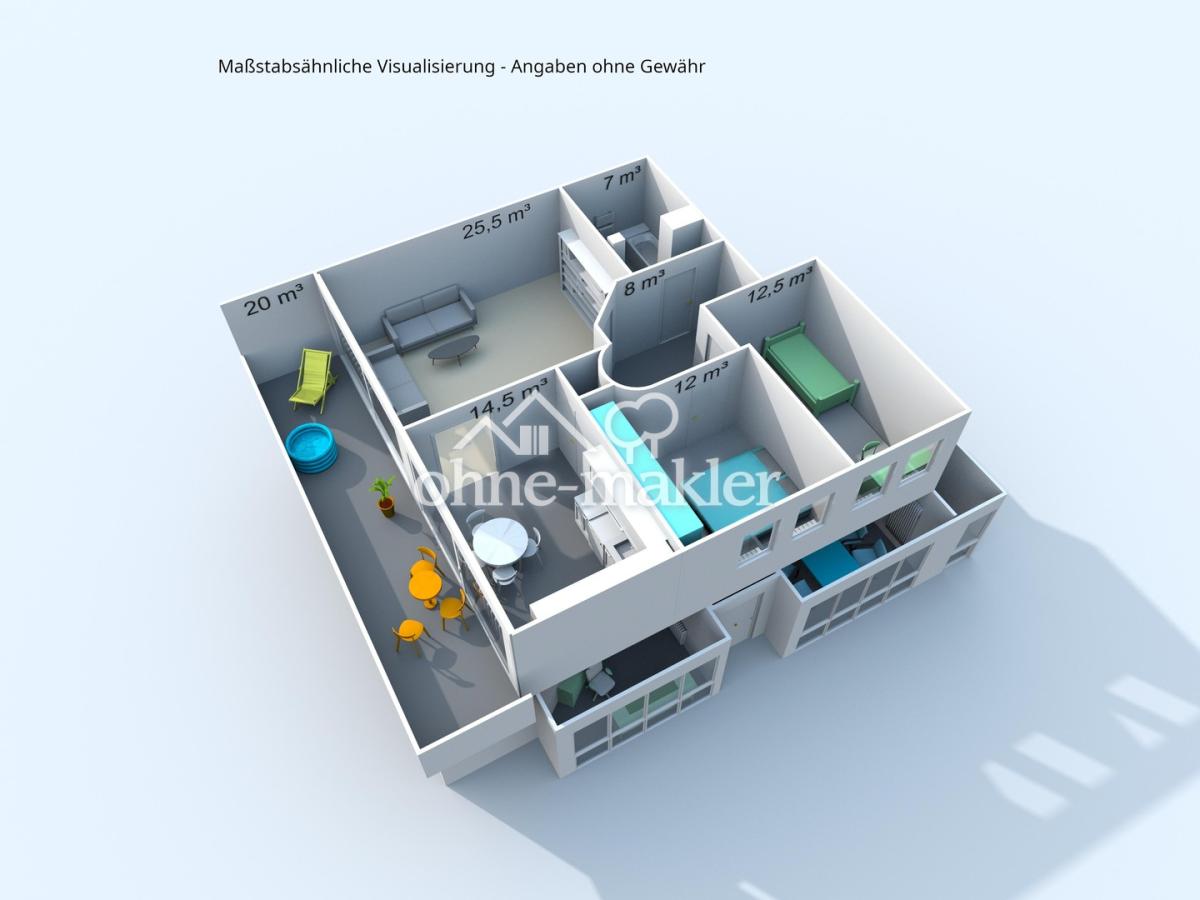 3D Obergeschoss mit qm