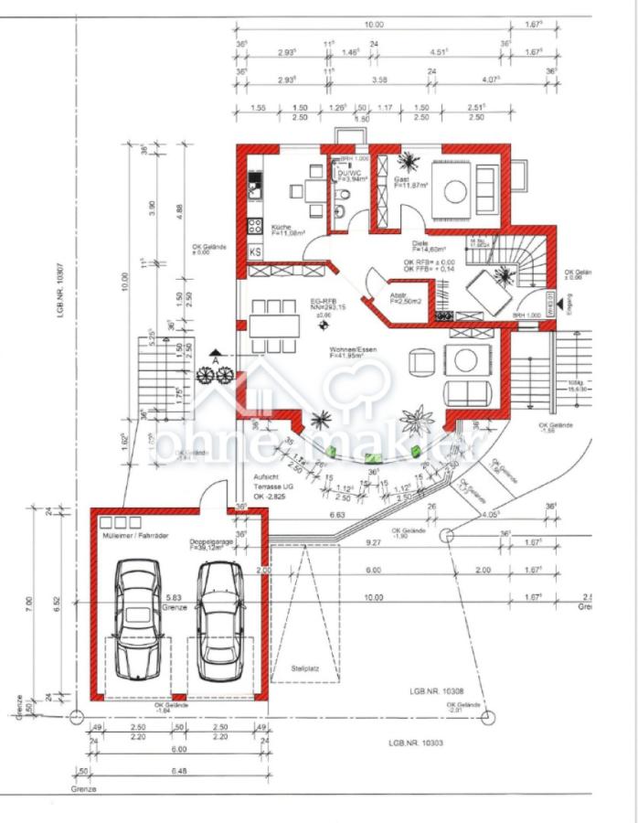 Erdgeschloss und Garageansicht