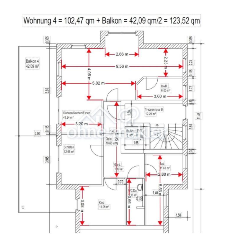 Grundriss mit Zusatzlängen