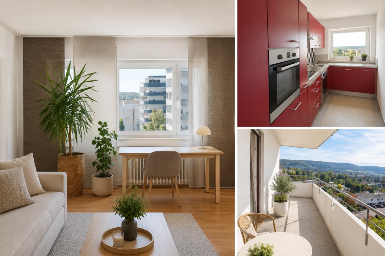 KI-Vorschlag: Wohnzimmer, Küche und Balkon