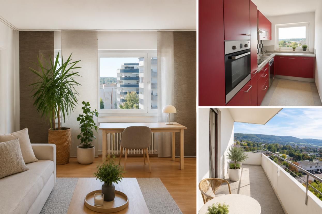 KI-Vorschlag: Wohnzimmer, Küche und Balkon