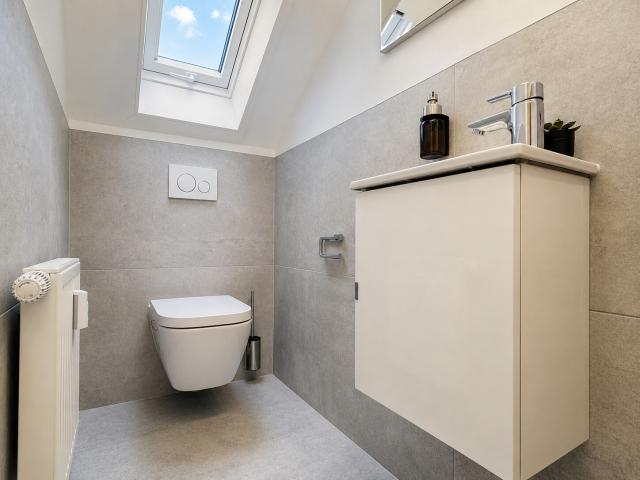 Modernes Gäste-WC mit Tageslicht und Dachfenster