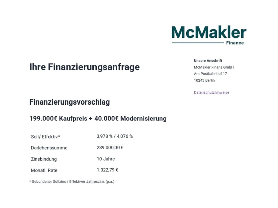 Finanzierungsvorschlag