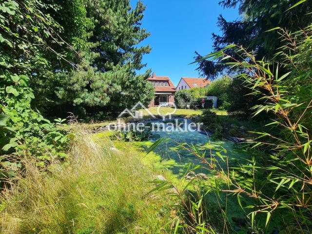 Von hinter dem Teich zum Haus