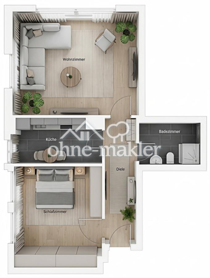 Grundriss mit KI eingerichtet