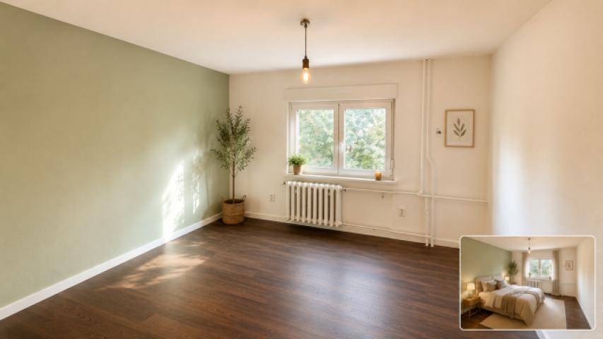 Schlafzimmer mit virtuellem Einrichtungsbeispiel