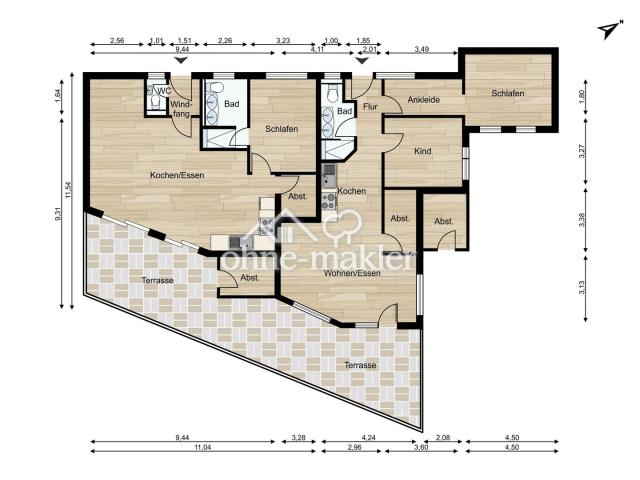 links die beschriebene Wohnung