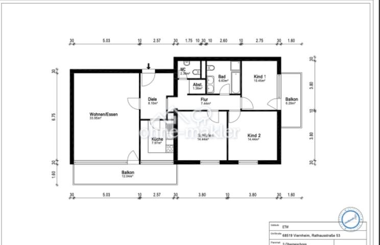 Grundriss 2D mit Maßen 