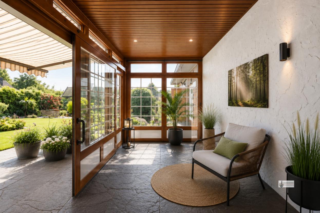 Heller moderner Wintergarten mit Naturblick