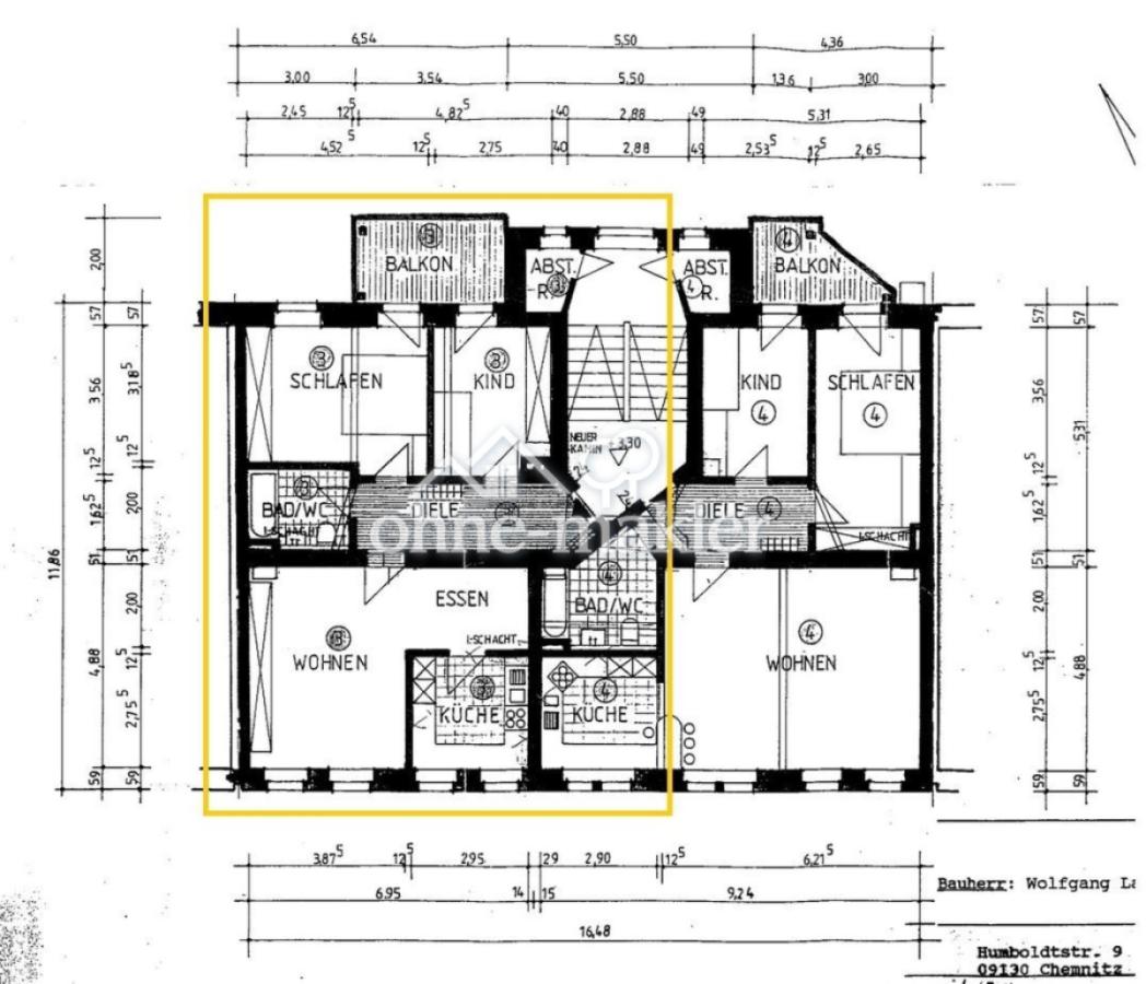 Bemaßter Grundriss der Wohnung