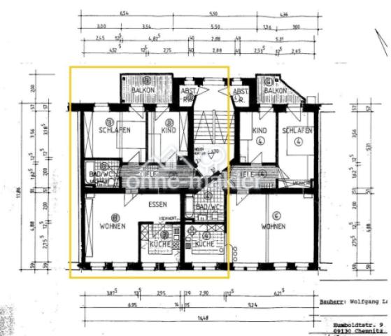 Bemaßter Grundriss der Wohnung