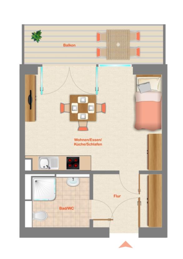 Grundriss 1,5 Zi. Apartment