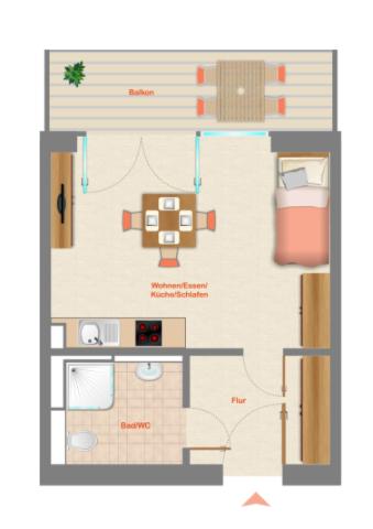 Grundriss 1,5 Zi. Apartment
