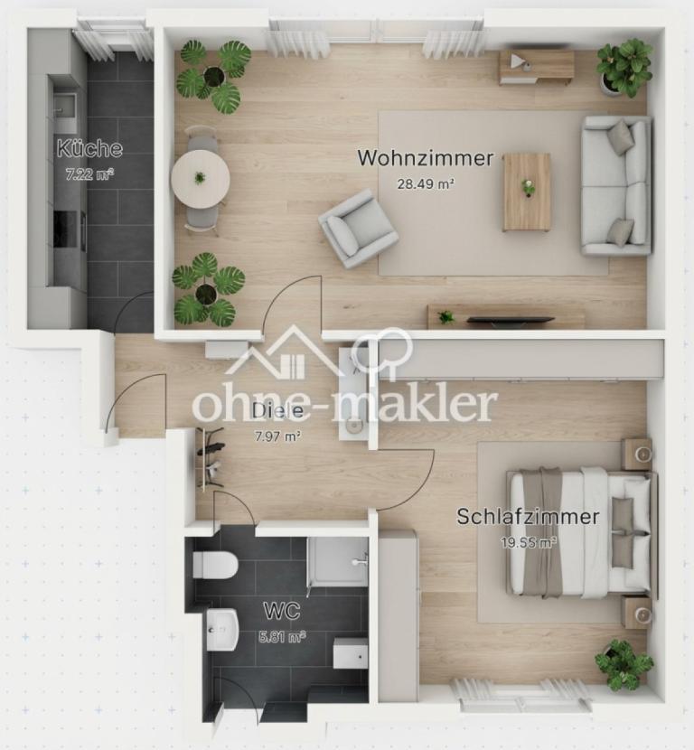 Grundriss mit KI eingerichtet