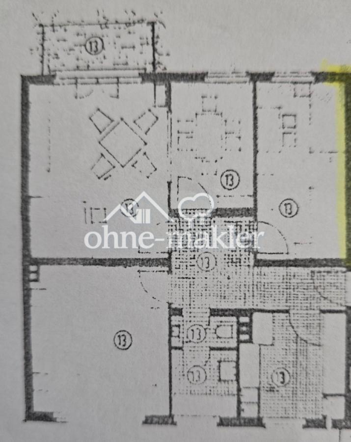 Grundriss. Südseite ist oben