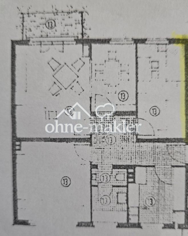 Grundriss. Südseite ist oben