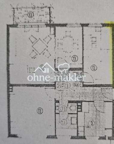 Grundriss. Südseite ist oben