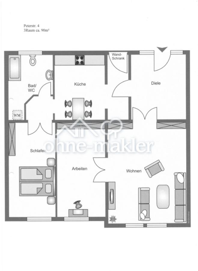 Grundriss 3 Zimmer Wohnung 